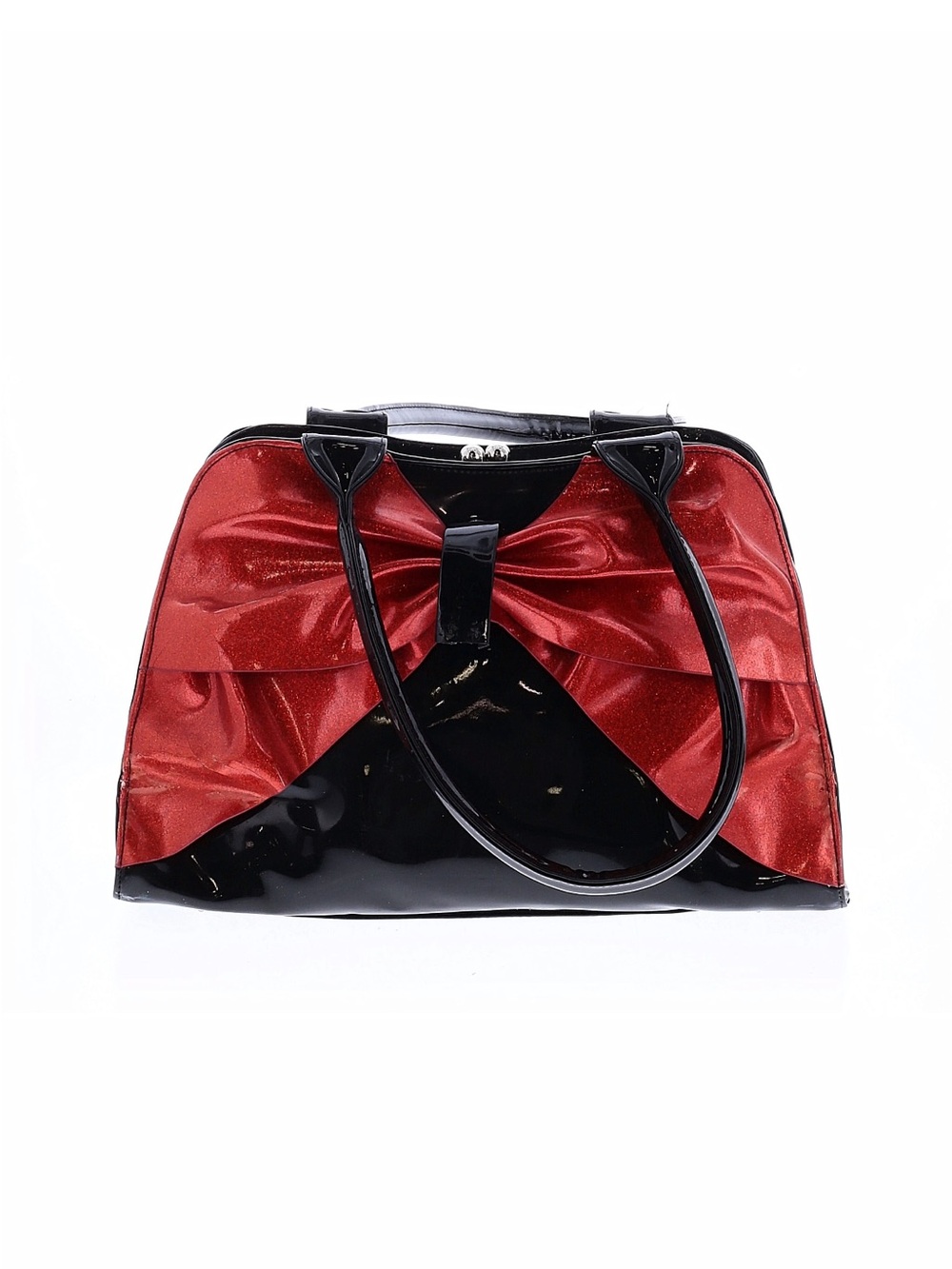 Red and Black Bow Accent Satchel Handbag